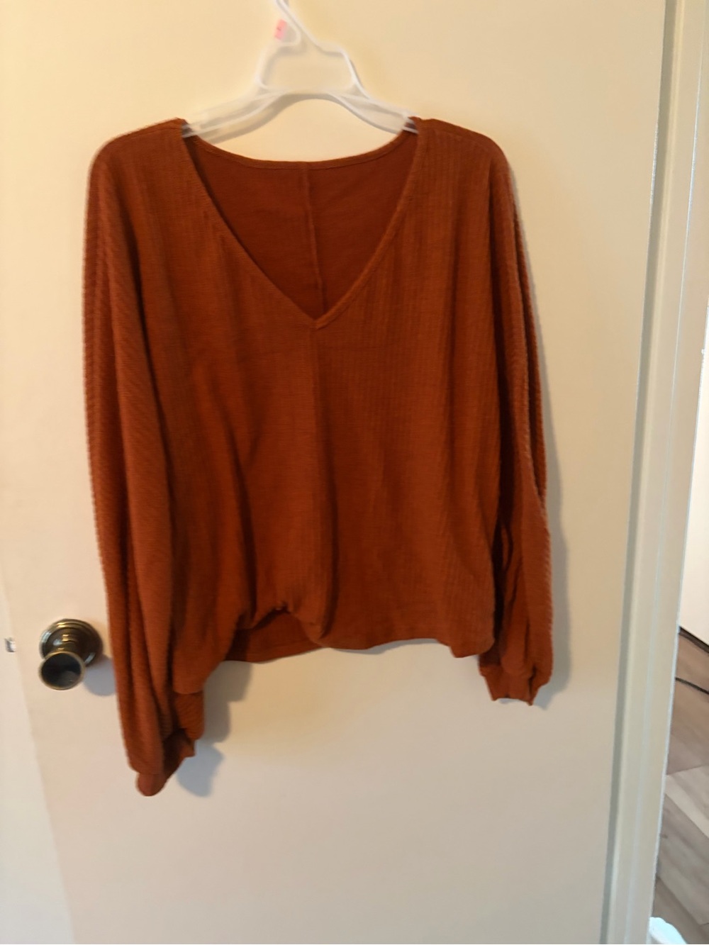 SHEIN Rust V-Neck Waffle Knit Pullover